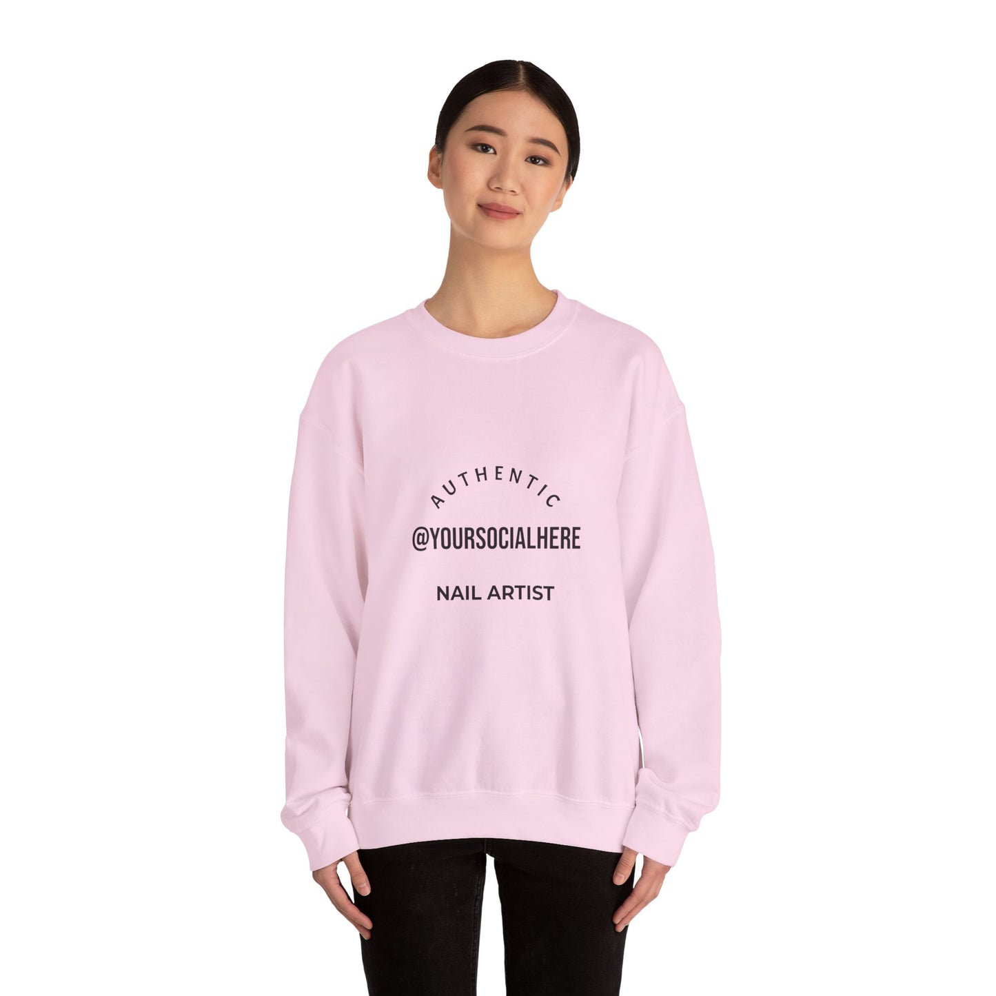 Authentic Nail Artist Crewneck Sweatshirt — Custom @YourSocialHere Logo