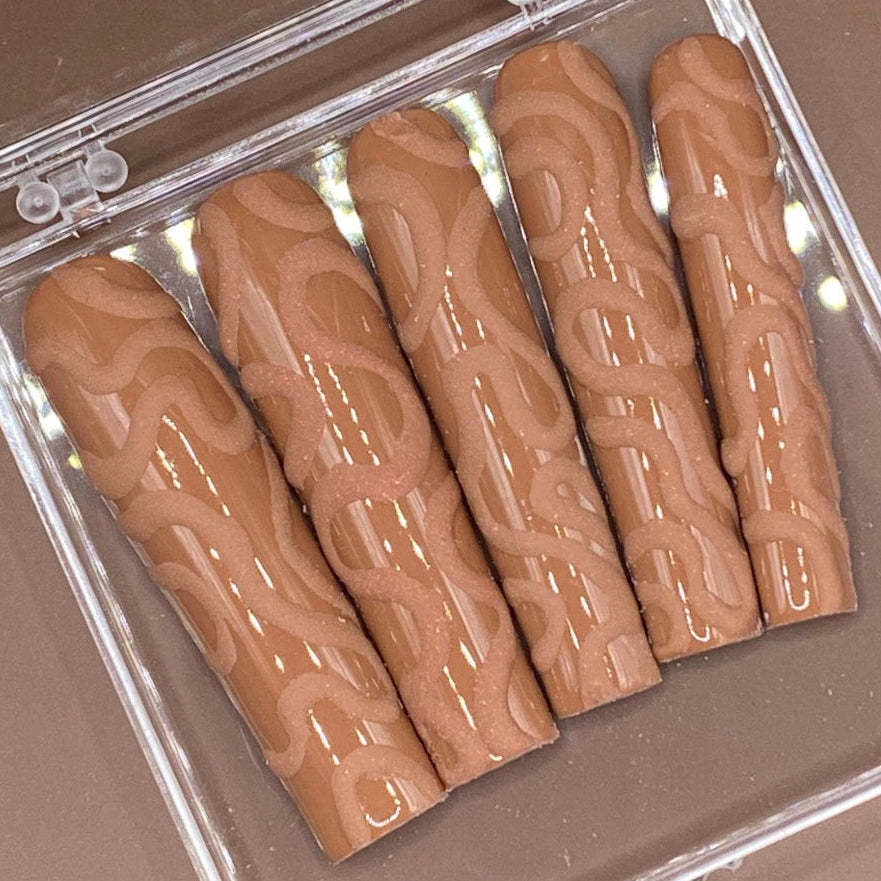 mocha xxl nail set
press on nails
editorial press on nails
tv film press on nails
nail art
hand painted press on nails
ready to ship
nail artist nails
orlando nail tech
celebrity nail tech