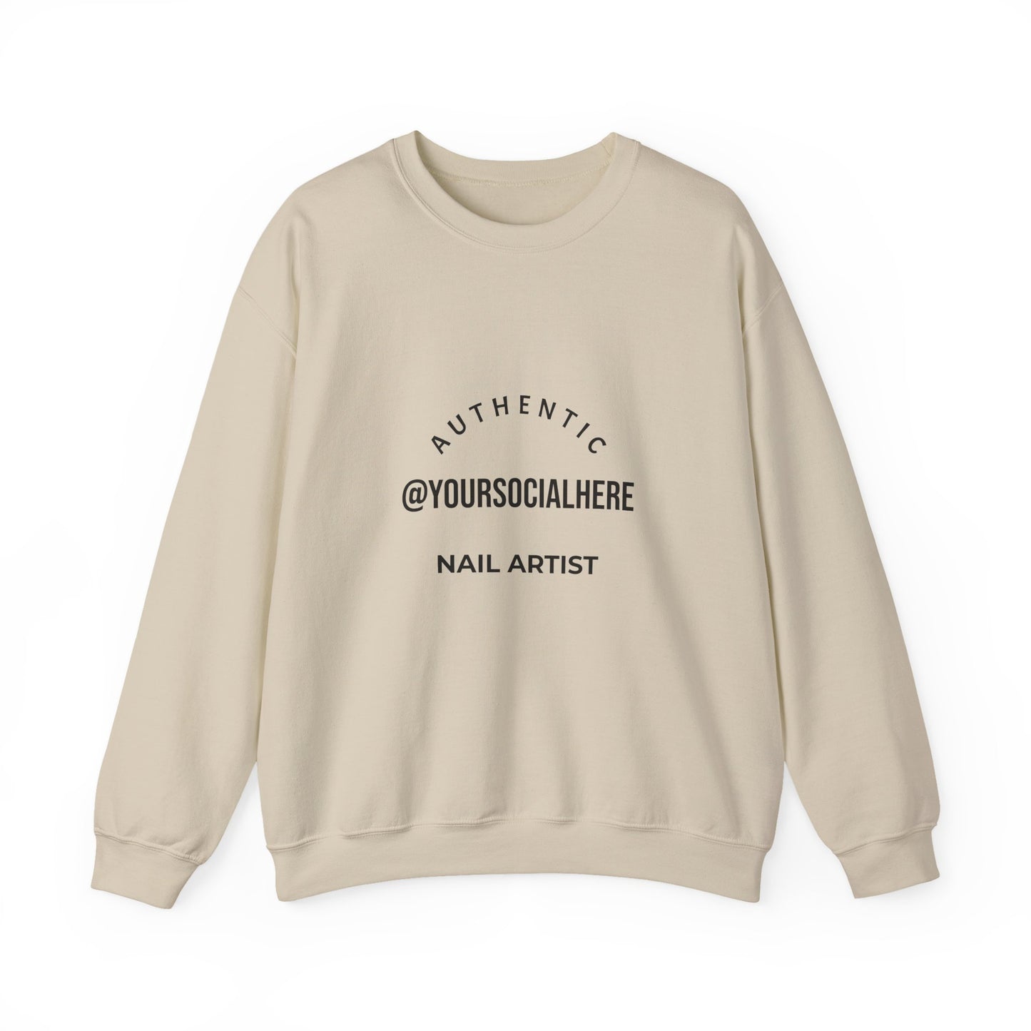 Authentic Nail Artist Crewneck Sweatshirt — Custom @YourSocialHere Logo