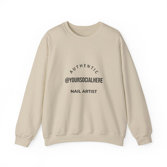 Authentic Nail Artist Crewneck Sweatshirt (Custom @YourSocialHere Logo)