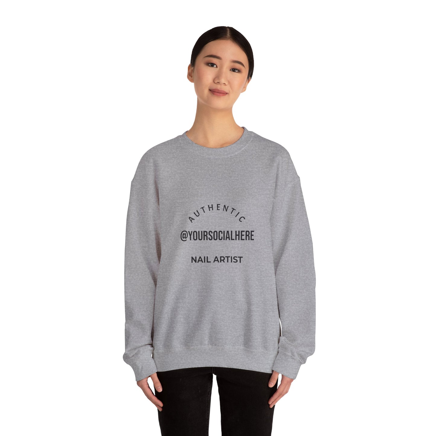Authentic Nail Artist Crewneck Sweatshirt — Custom @YourSocialHere Logo