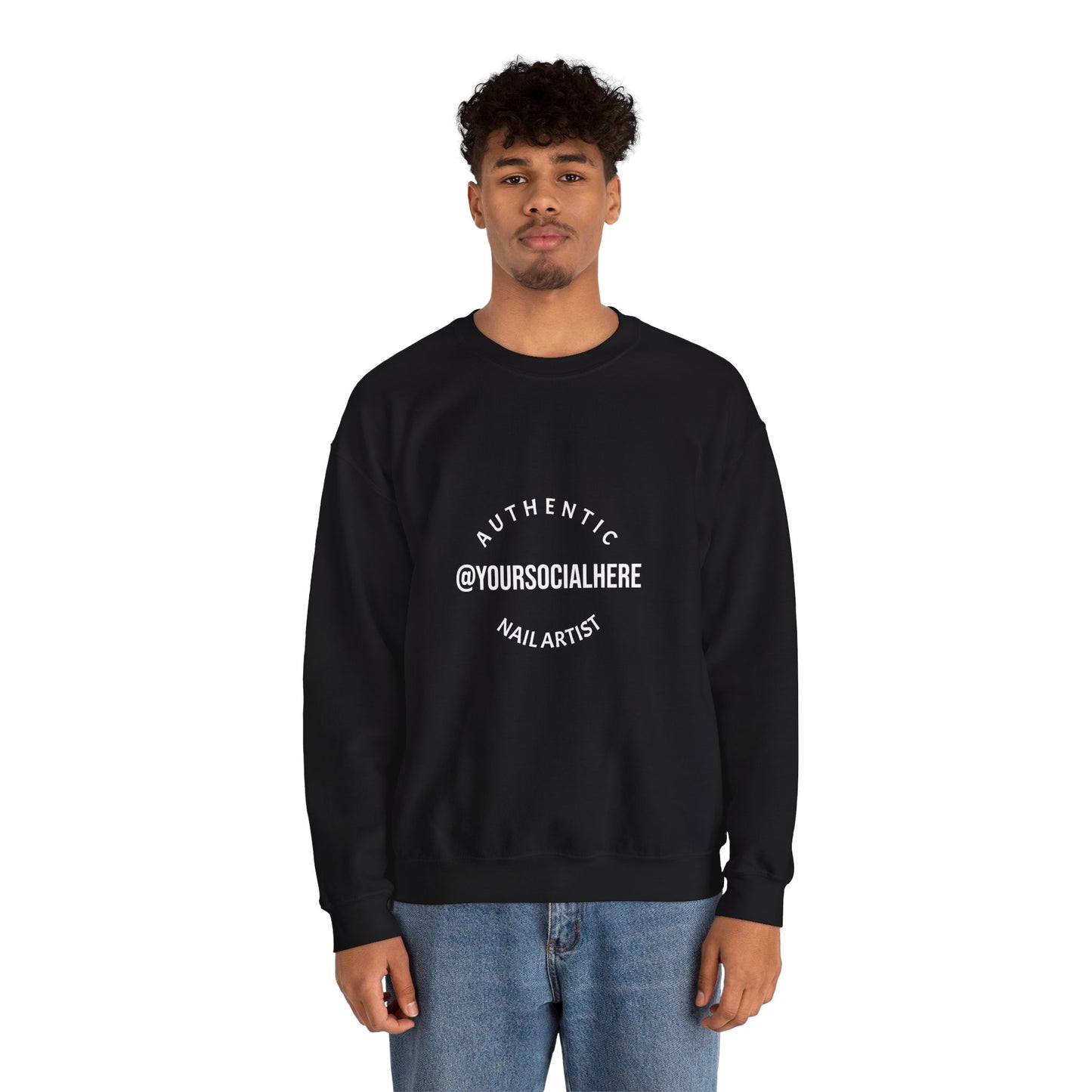 Authentic Nail Artist Crewneck Sweatshirt — Custom @YourSocialHere Logo
