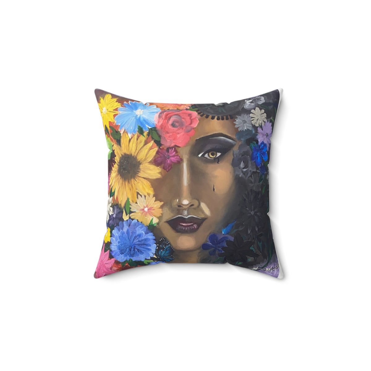 Floral Woman Portrait Square Pillow