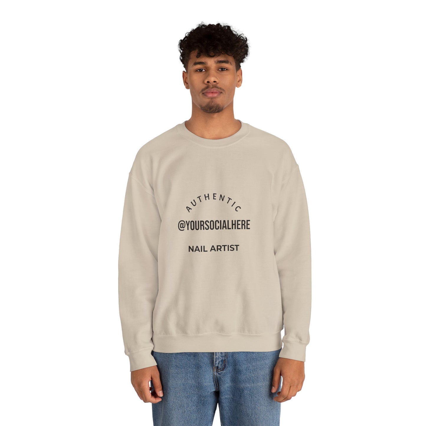 Authentic Nail Artist Crewneck Sweatshirt — Custom @YourSocialHere Logo