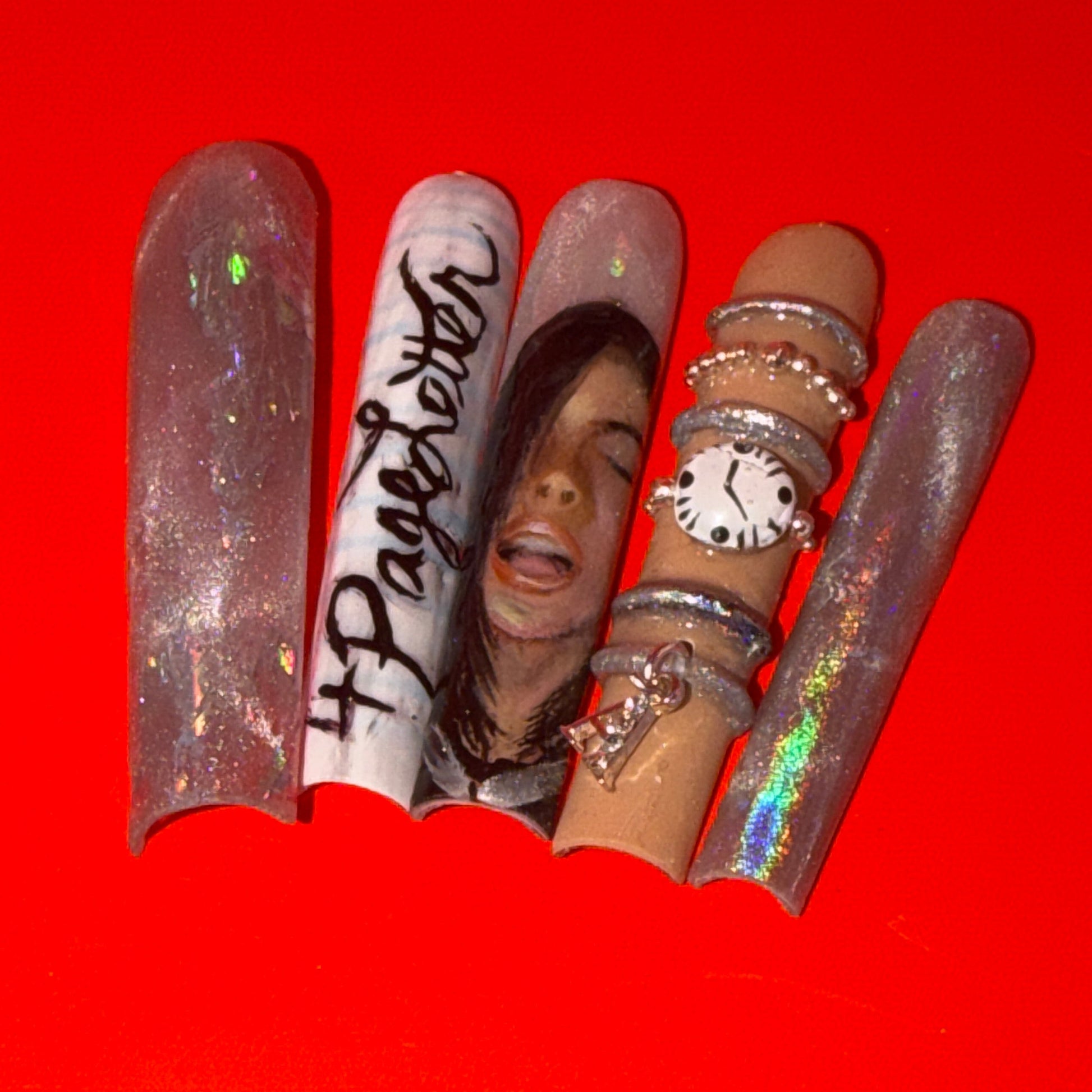 4 page letter aaliyah press on nails extra long
handpainted press on nails
editorial press on nails
prosthetic nails for tv and film
sfx nails
handpainted nail art
3d nail art
press ons for celebs