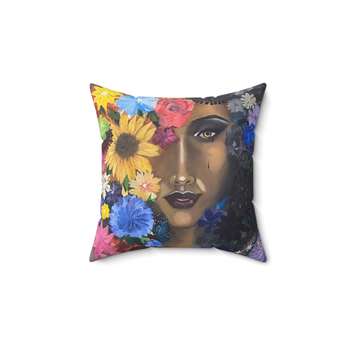 Floral Woman Portrait Square Pillow