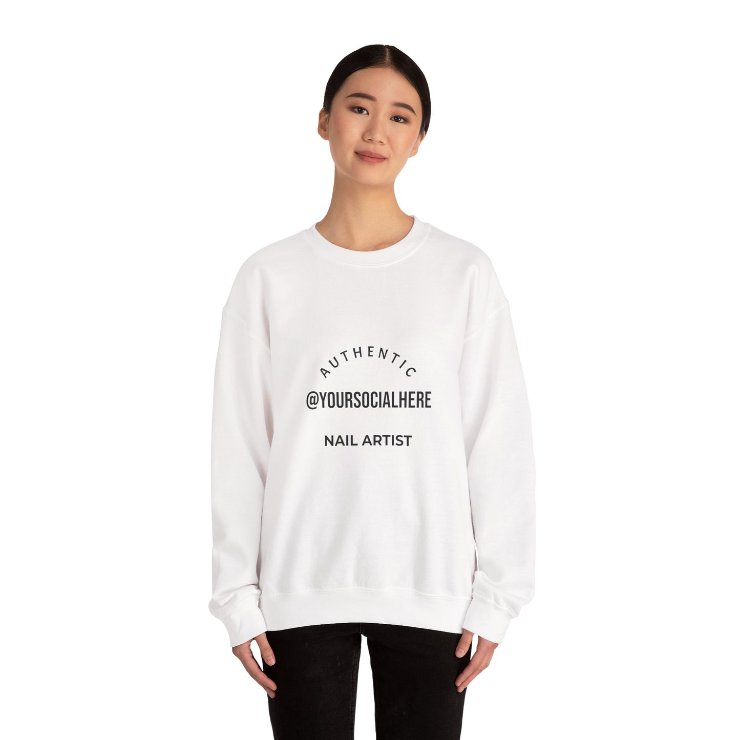 Authentic Nail Artist Crewneck Sweatshirt — Custom @YourSocialHere Logo