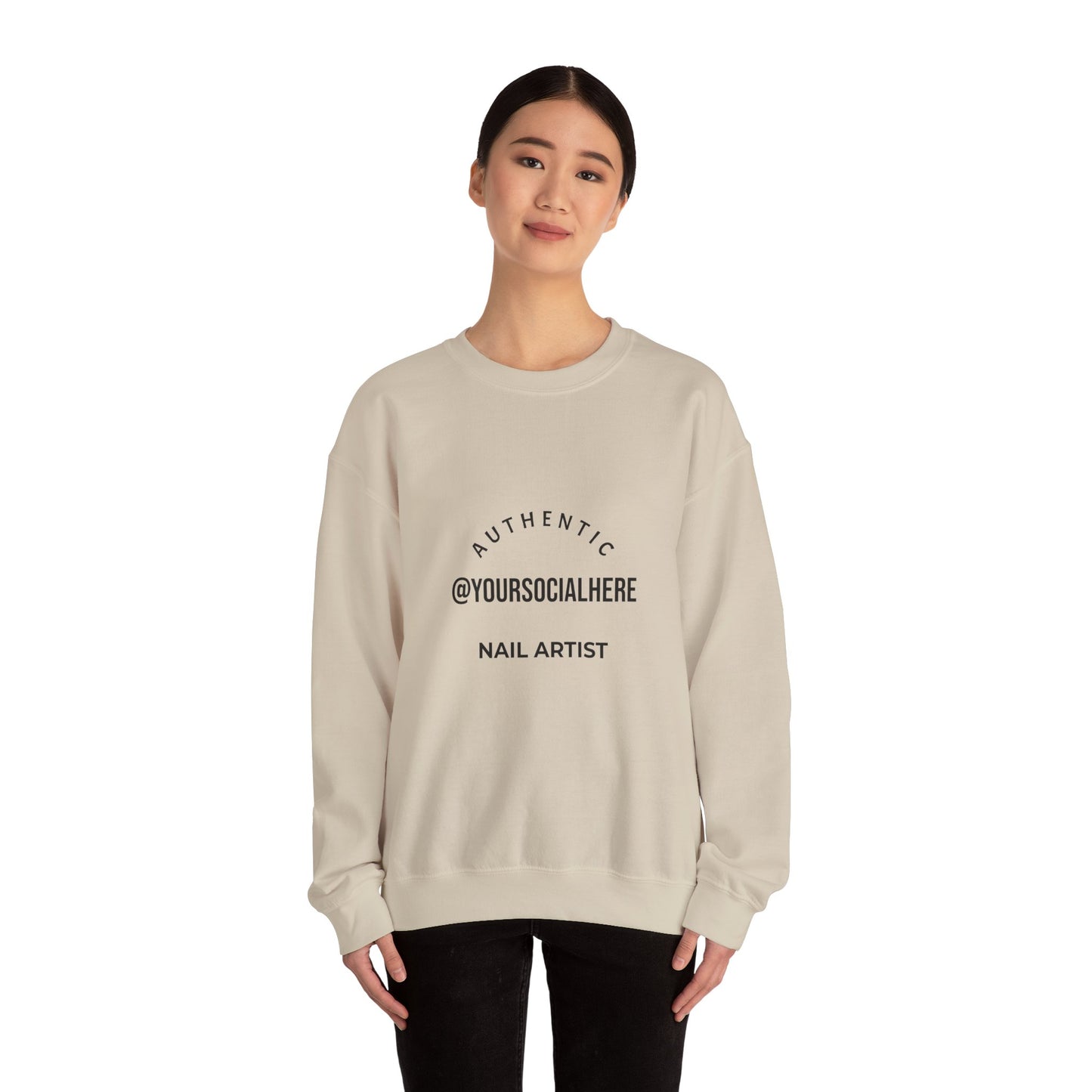 Authentic Nail Artist Crewneck Sweatshirt — Custom @YourSocialHere Logo
