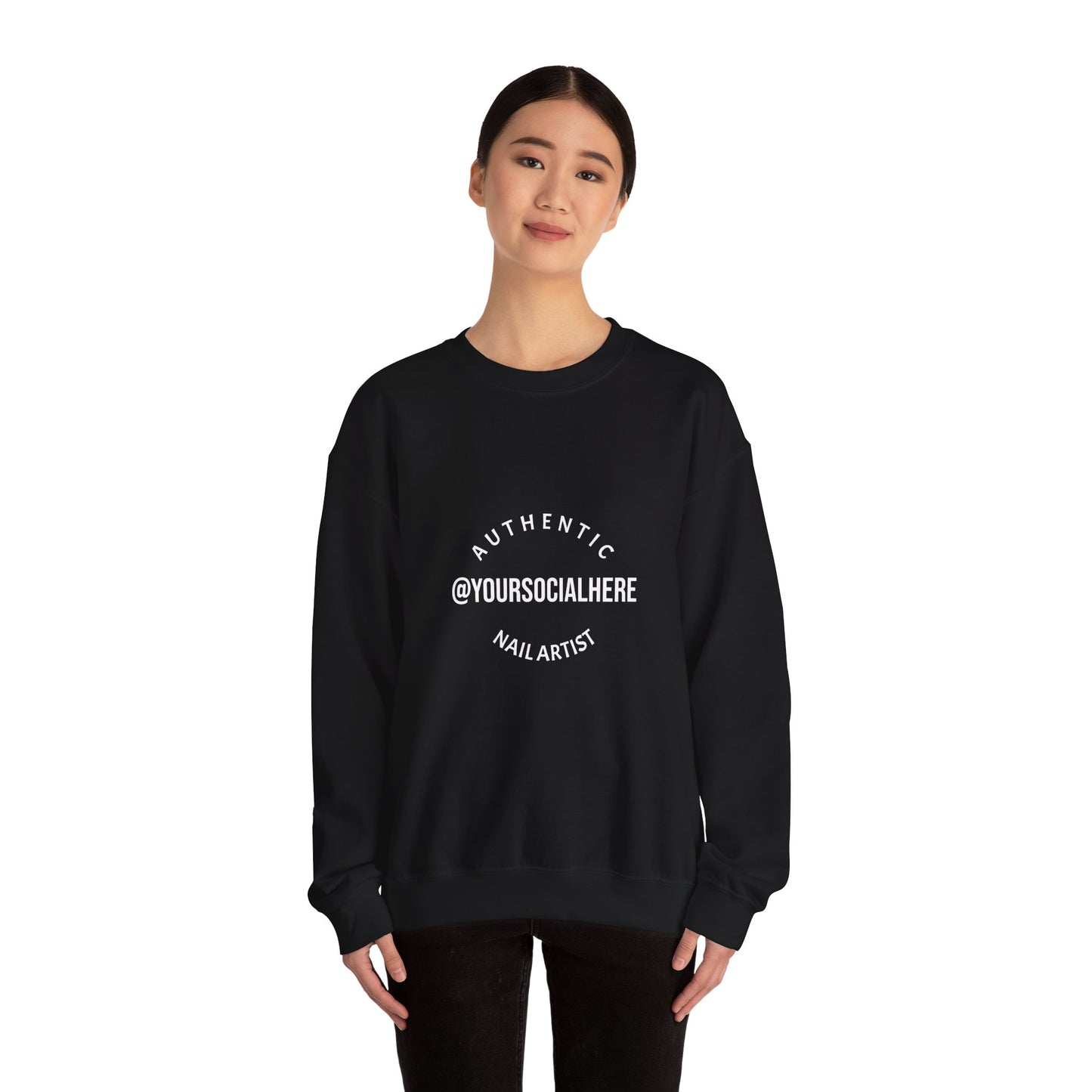 Authentic Nail Artist Crewneck Sweatshirt — Custom @YourSocialHere Logo